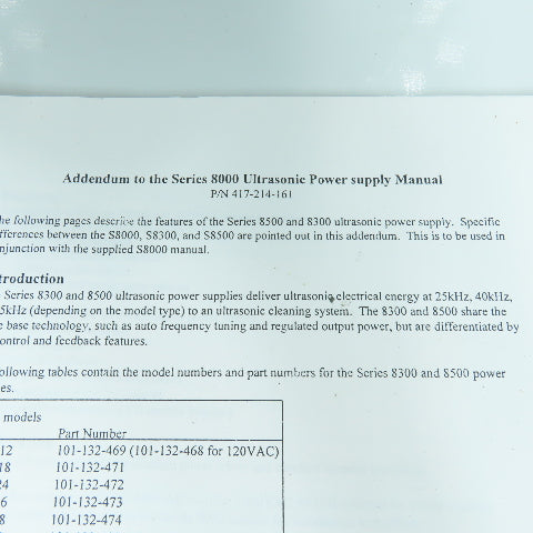 Branson Series 8000 Ultrasonic Power Supply Operator Manual & Addendum Lot Of 2