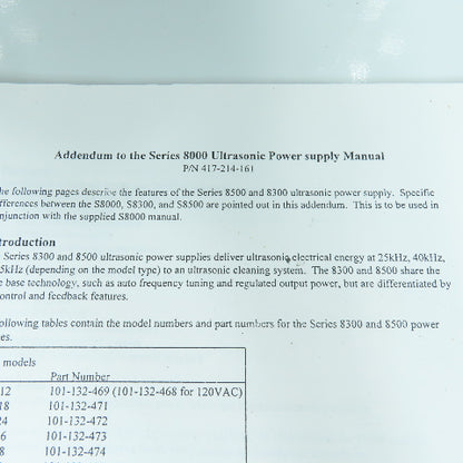 Branson Series 8000 Ultrasonic Power Supply Operator Manual & Addendum Lot Of 2