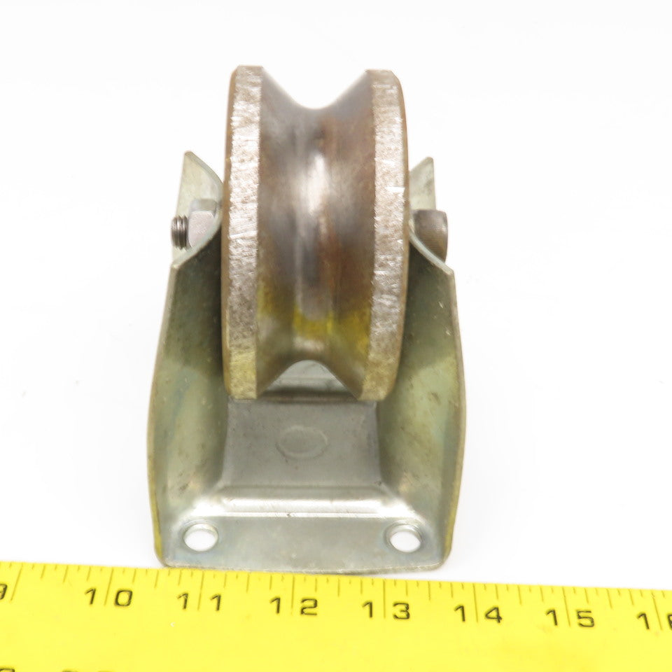 3-1/2" Steel U-Groove Pipe Roller Track Wheel 1" Groove Needs New Bearings