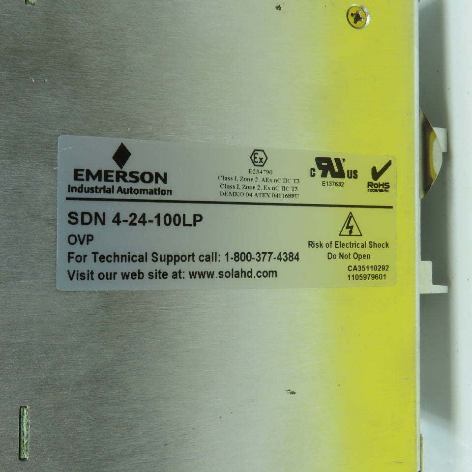 Sola SDN 4-24-100LP 24VDC 3.8A Rail Mount Power Supply 115/230VAC Input
