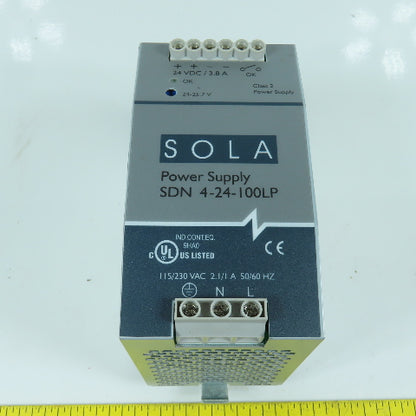 Sola SDN 4-24-100LP 24VDC 3.8A Rail Mount Power Supply 115/230VAC Input