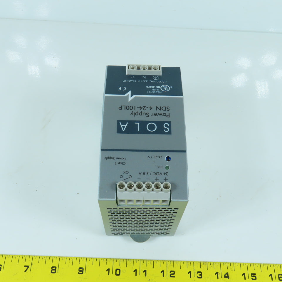 Sola SDN 4-24-100LP 24VDC 3.8A Rail Mount Power Supply 115/230VAC Input