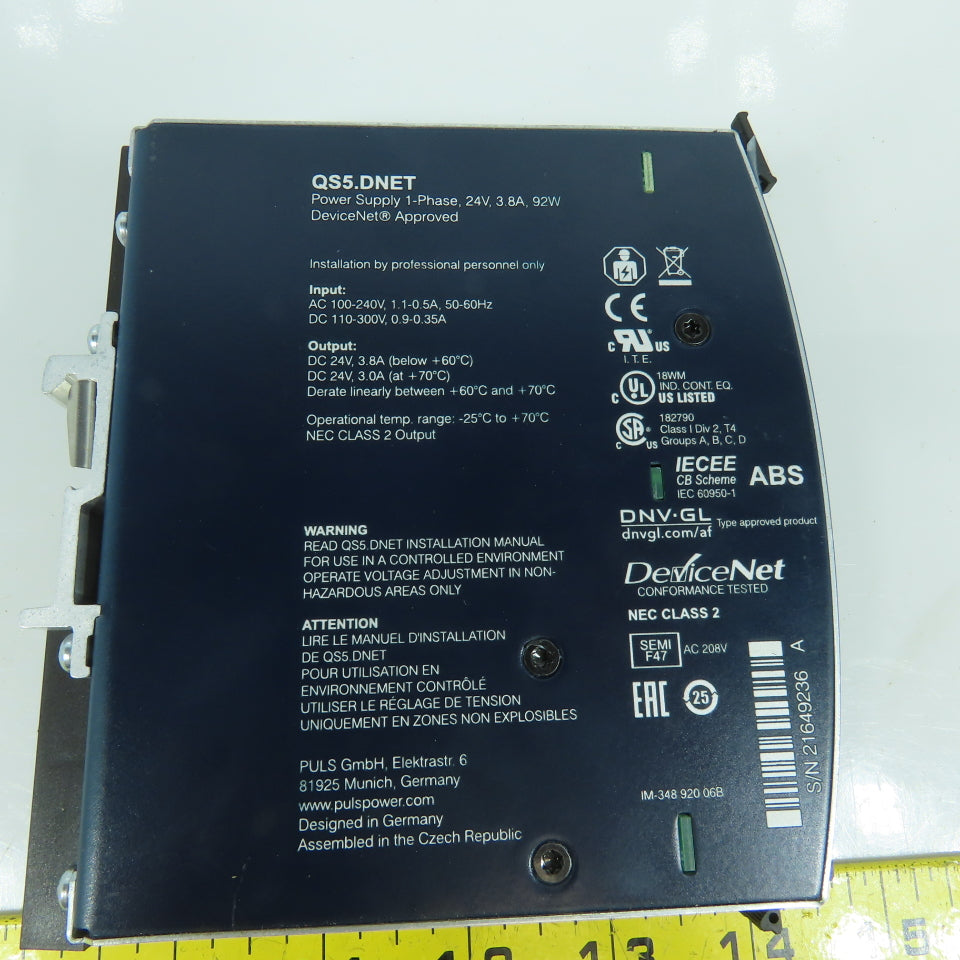 Puls Dimension QS5.DNET 24V DC Power Supply 100-240V AC Input