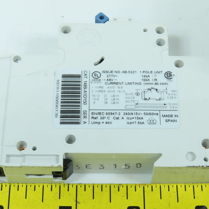 Allen Bradley 1489-A1D150 15A Single Pole Circuit Breaker 277VAC Lot Of 4