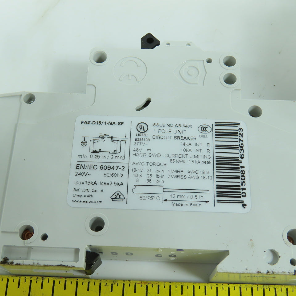 Eaton FAZ-D15/1-NA-SP 15A Single Pole Circuit Breaker 277VAC Lot Of 5