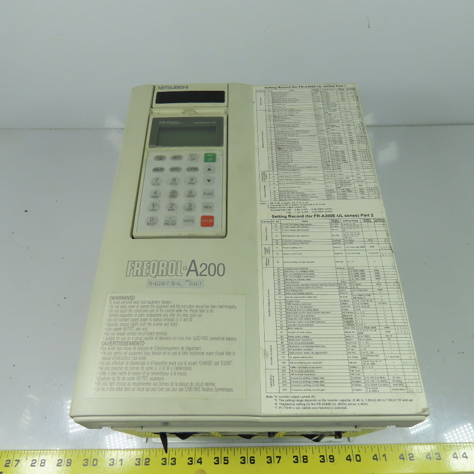 Mitsubishi FR-A220E-7.5K-UL 200-230VAC 52A AC Inverter Drive 50/60 Hz 10 HP 3P