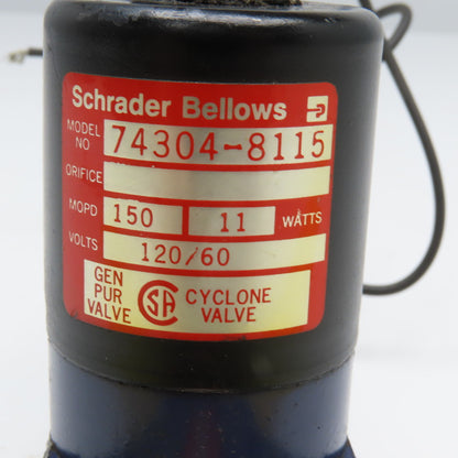Schrader Bellows 52401-1115 3 Port 2 Position Pneumatic Cyclone Valve 120V 1/4"