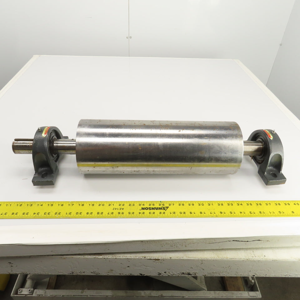 6" OD x 16-3/4" Flat Face Width Conveyor Tail Pulley Roller W/ Pillow Blocks