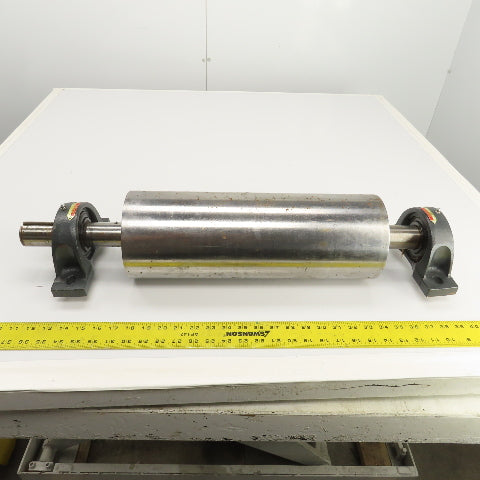 6" OD x 16-3/4" Flat Face Width Conveyor Tail Pulley Roller W/ Pillow Blocks