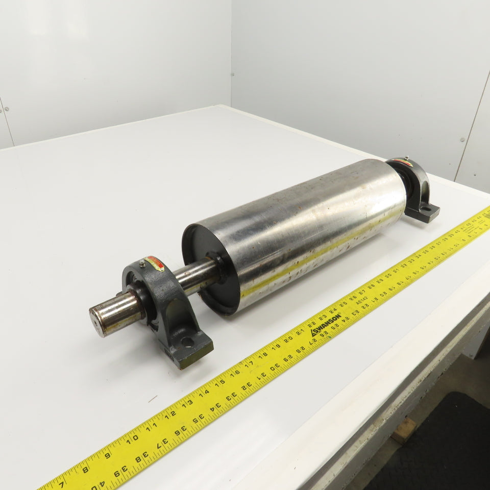 6" OD x 16-3/4" Flat Face Width Conveyor Tail Pulley Roller W/ Pillow Blocks