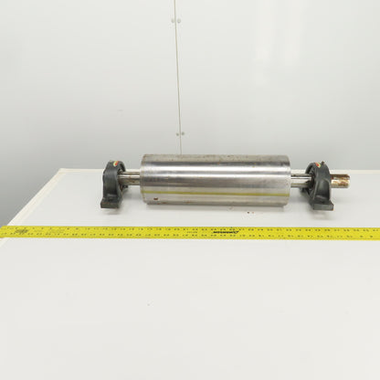 6" OD x 16-3/4" Flat Face Width Conveyor Tail Pulley Roller W/ Pillow Blocks