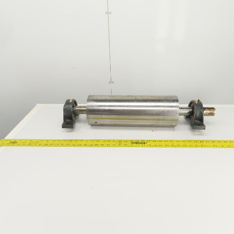 6" OD x 16-3/4" Flat Face Width Conveyor Tail Pulley Roller W/ Pillow Blocks