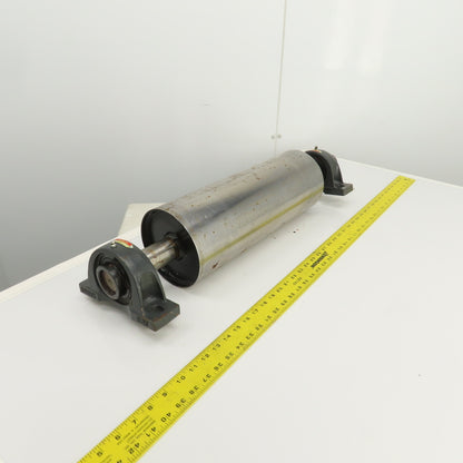 6" OD x 16-3/4" Flat Face Width Conveyor Tail Pulley Roller W/ Pillow Blocks