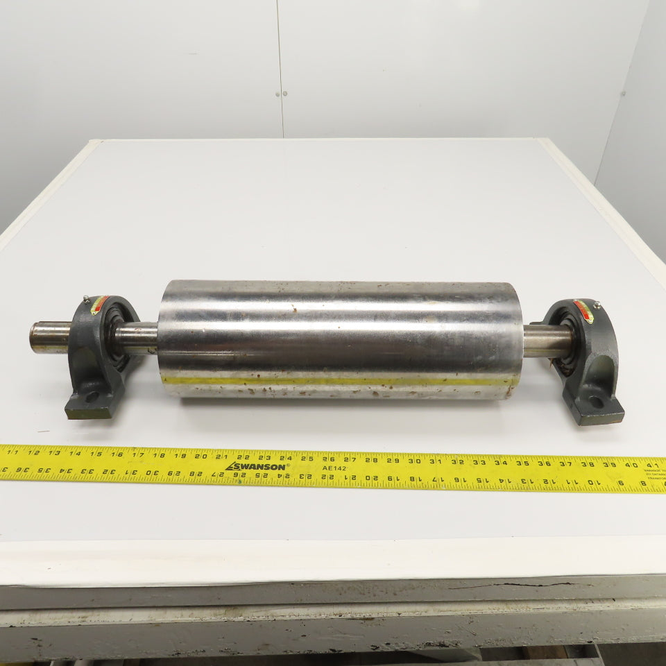 6" OD x 16-3/4" Flat Face Width Conveyor Tail Pulley Roller W/ Pillow Blocks