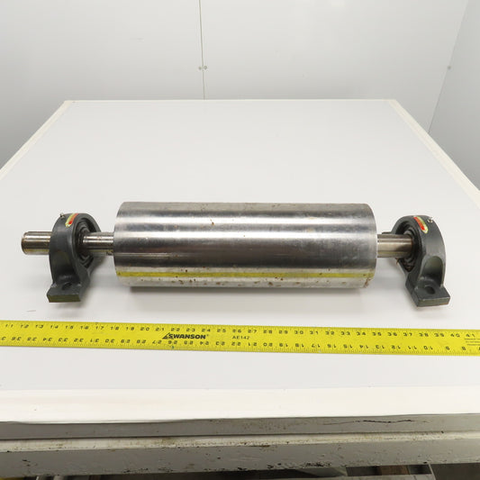 6" OD x 16-3/4" Flat Face Width Conveyor Tail Pulley Roller W/ Pillow Blocks