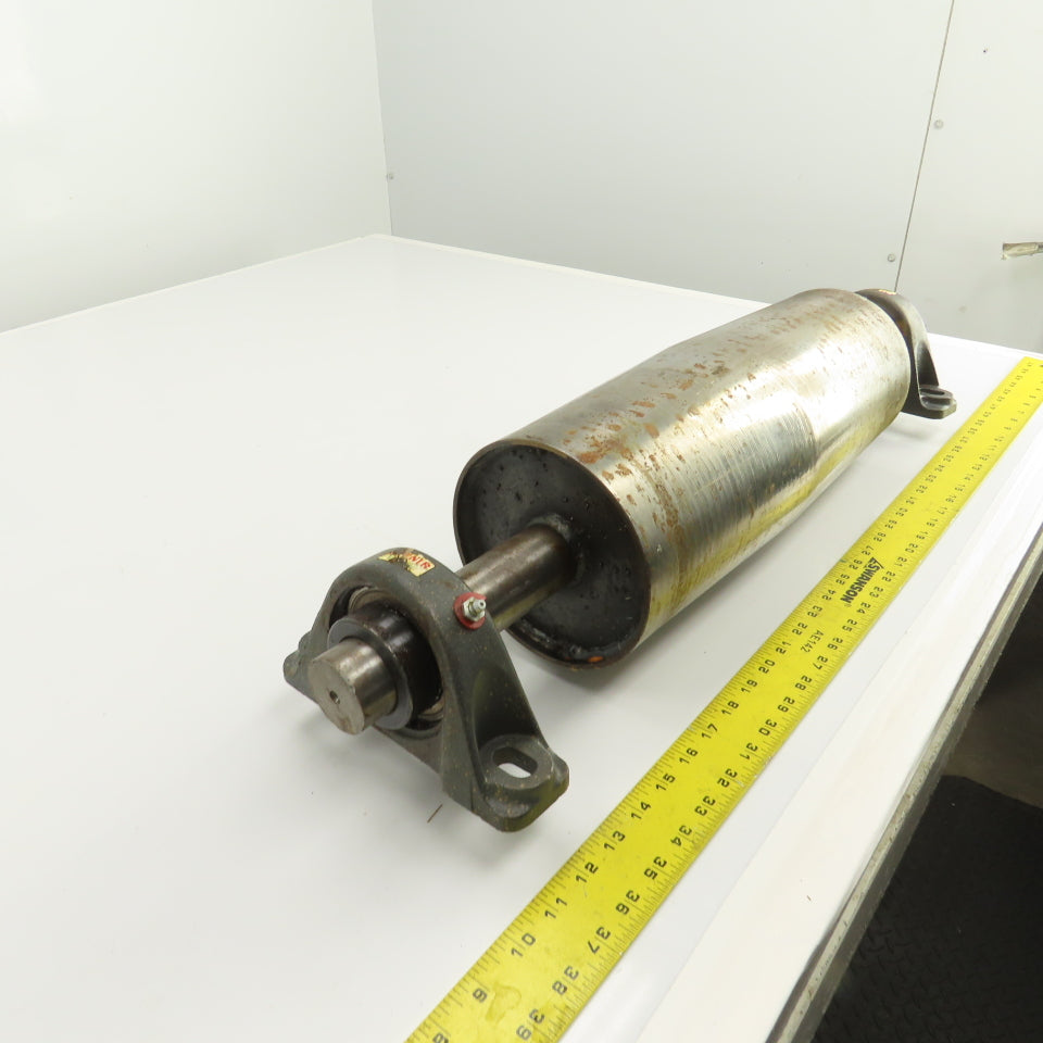 6" OD x 16-3/4" Crowned Face Conveyor Tail Drum Roller W/ Pillow Blocks