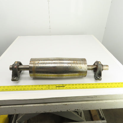 6" OD x 16-3/4" Crowned Face Conveyor Tail Drum Roller W/ Pillow Blocks