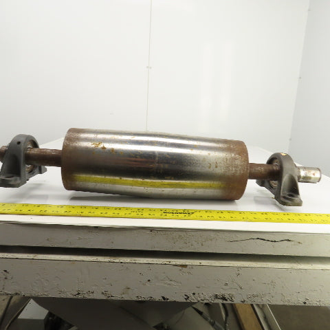 6" OD x 16-3/4" Crowned Face Conveyor Tail Drum Roller W/ Pillow Blocks