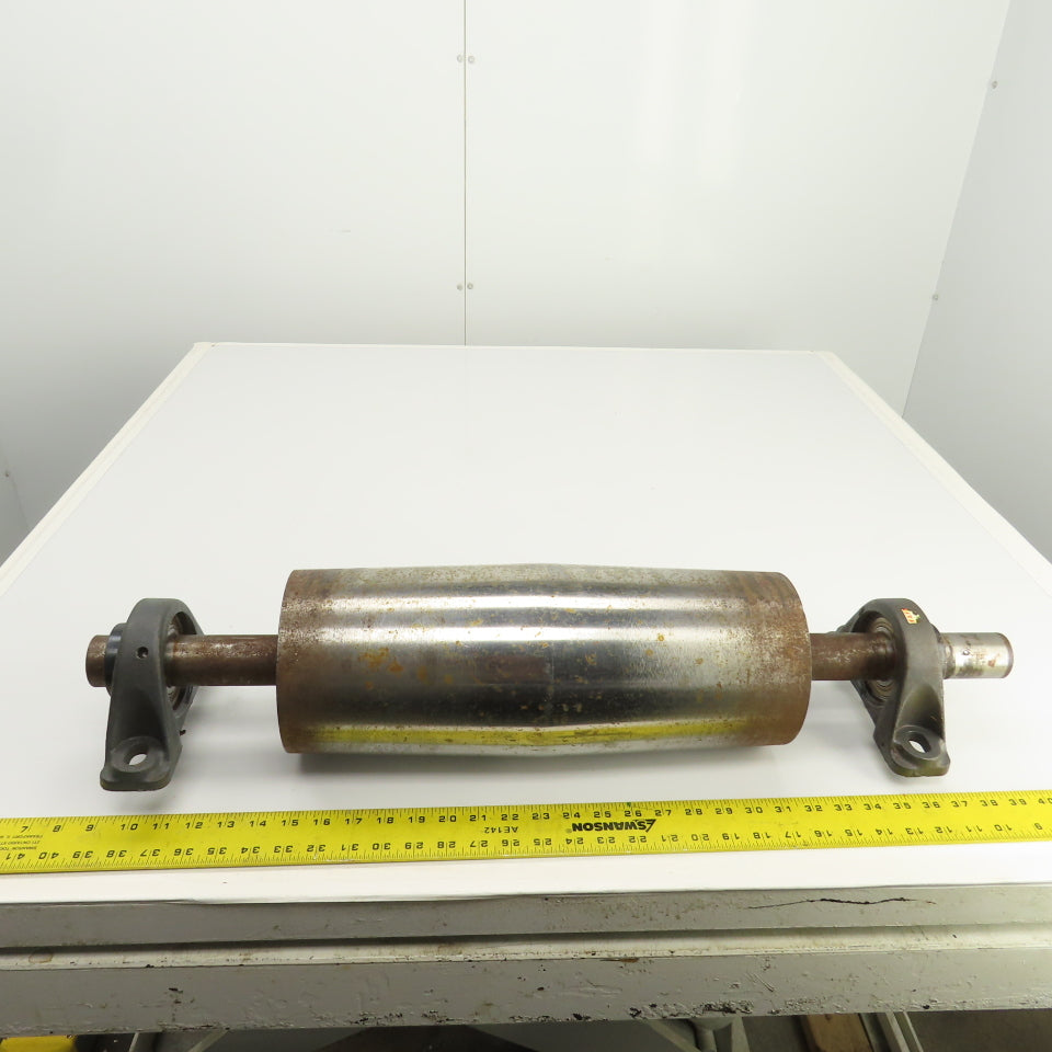 6" OD x 16-3/4" Crowned Face Conveyor Tail Drum Roller W/ Pillow Blocks