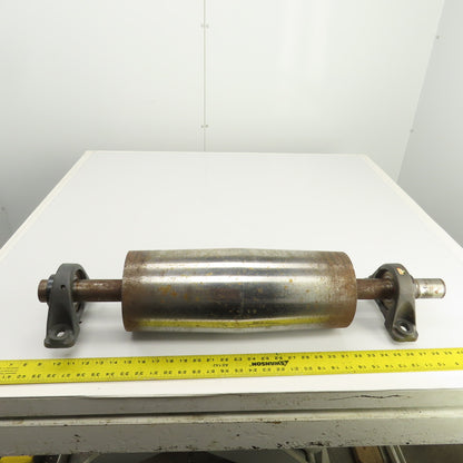 6" OD x 16-3/4" Crowned Face Conveyor Tail Drum Roller W/ Pillow Blocks