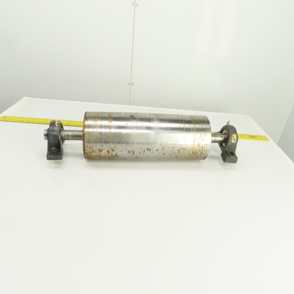 6-1/2" OD x 16-1/2" Crowned Face Conveyor Tail Drum Roller W/ Pillow Blocks