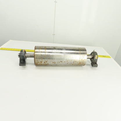 6-1/2" OD x 16-1/2" Crowned Face Conveyor Tail Drum Roller W/ Pillow Blocks