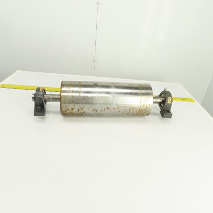 6-1/2" OD x 16-1/2" Crowned Face Conveyor Tail Drum Roller W/ Pillow Blocks