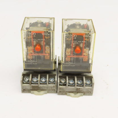Omron MK2PN-S 250VAC 28VDC Relay W/ Socket Base Lot Of 2