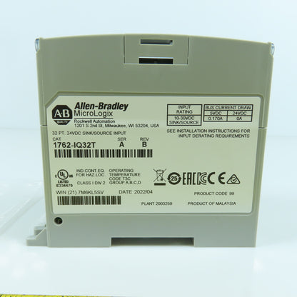 Allen Bradley 1762-IQ32T Ser A Rev B MicroLogix Sink/Source Input (Tested)
