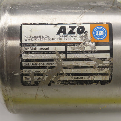 AZO 2-1/2 Gallon Stainless Air Receiver Pressure Tank 6 Bar W/R353 Pilot Valve