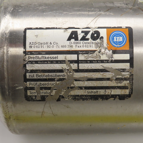 AZO 2-1/2 Gallon Stainless Air Receiver Pressure Tank 6 Bar W/R353 Pilot Valve