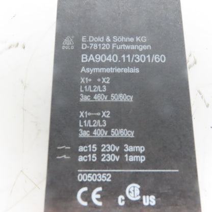 E.Dold & Sohne BA9040.11/301/60 Varimeter 460V 50/60Hz Asymmetry Relay Monitor