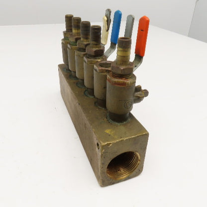 Plastic Processing Equipment 1-1/4" x 1/2" NPT Bronze Manifold 6 Port Valve
