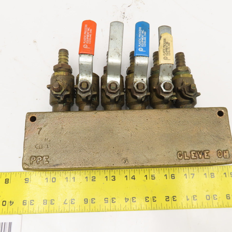 Plastic Processing Equipment 1-1/4" x 1/2" NPT Bronze Manifold 6 Port Valve