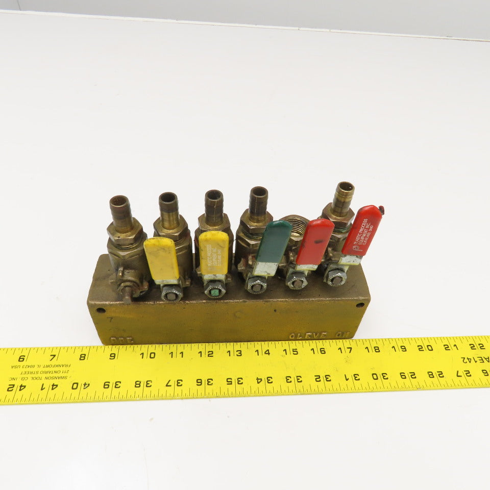 Plastic Processing Equipment 1-1/4" x 1/2" NPT Bronze Manifold 6 Port Valve