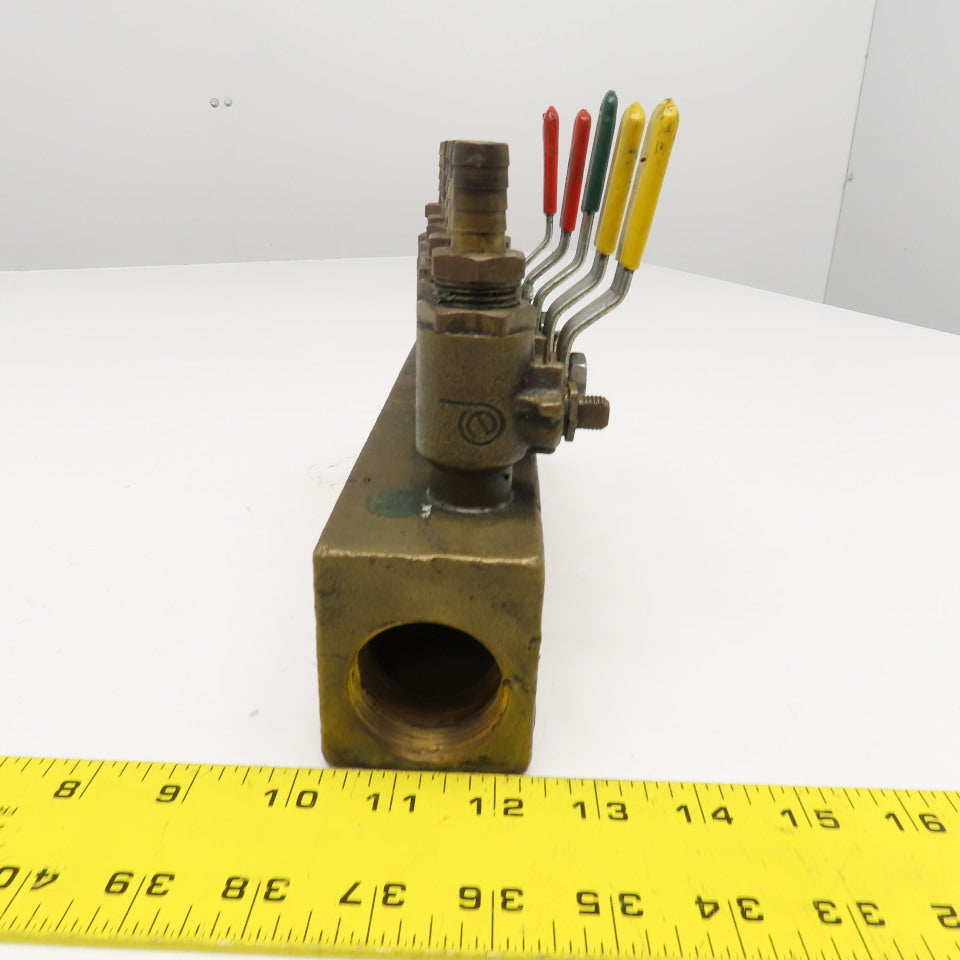 Plastic Processing Equipment 1-1/4" x 1/2" NPT Bronze Manifold 6 Port Valve