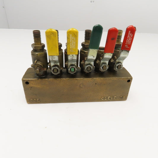 Plastic Processing Equipment 1-1/4" x 1/2" NPT Bronze Manifold 6 Port Valve