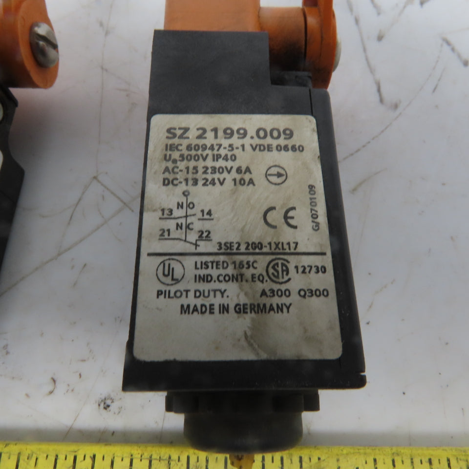 SZ 2199.009 Roller Arm Limit Switch 230V 6 A 24VDC 10A Lot of 2