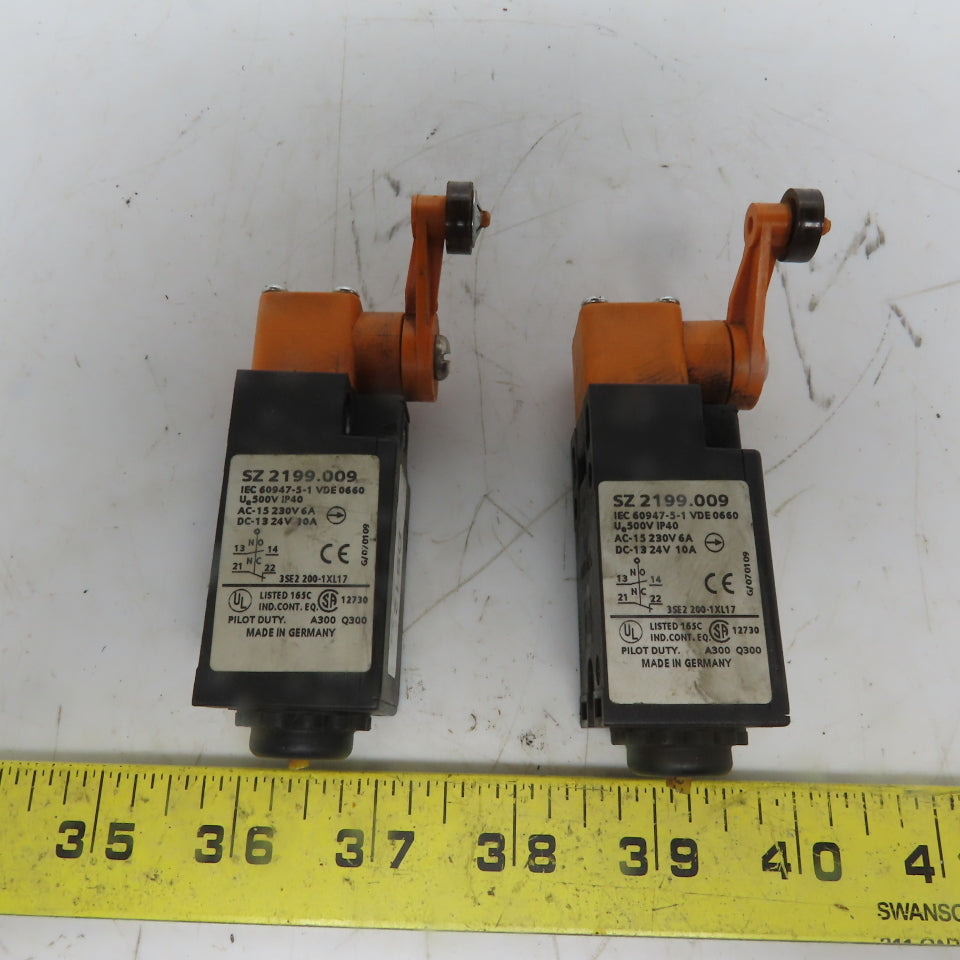 SZ 2199.009 Roller Arm Limit Switch 230V 6 A 24VDC 10A Lot of 2