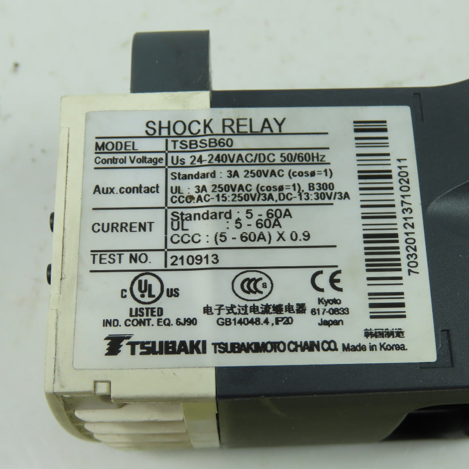 Tsubaki TSBSB60 240VAC/DC Safety Shock Relay 50/60Hz 60A