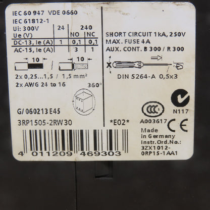 Siemens 3RP1505-2RW30 Timing Relay 3 Pole 24VDC 240V