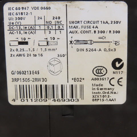 Siemens 3RP1505-2RW30 Timing Relay 3 Pole 24VDC 240V