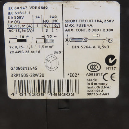 Siemens 3RP1505-2RW30 Timing Relay 3 Pole 24VDC 240V