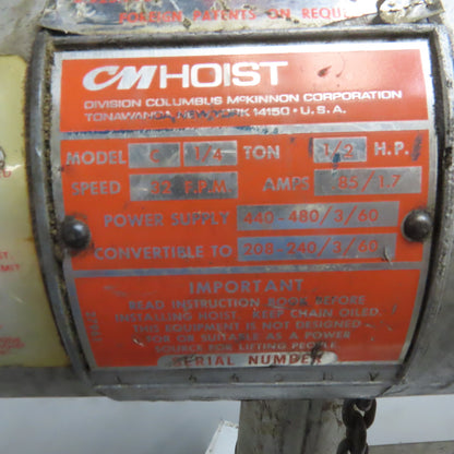 CM Lodestar Model C 1/4 Ton Electric Chain Hoist 10' Lift 32FPM 208-230/460V