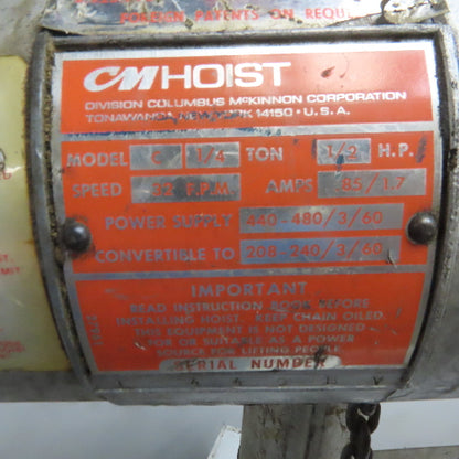 CM Lodestar Model C 1/4 Ton Electric Chain Hoist 10' Lift 32FPM 208-230/460V