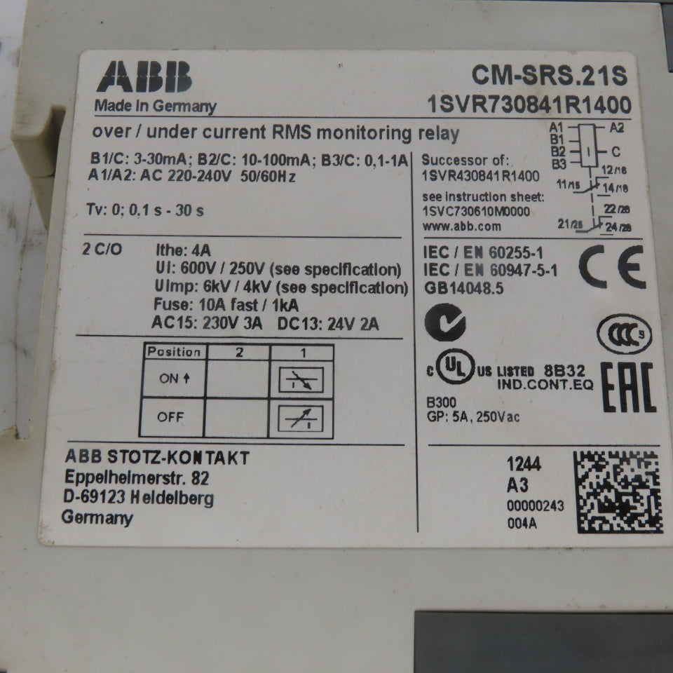 ABB CM-SRS.21S 1SVR730841R1400 over/Under Current Monitoring Relay 220-240V