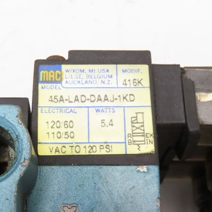 MAC 45A-LAD-DAAJ-1KD Single Solenoid Pneumatic Valve Bank 120VAC VAC-120PSI