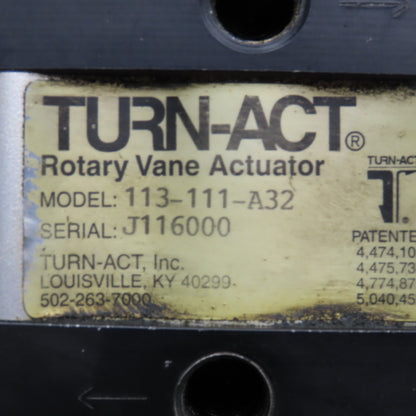 Turn-Act 113-111-A32 Pneumatic Rotary Vane Actuator 180° 3/4" Shaft 1/4" NPT