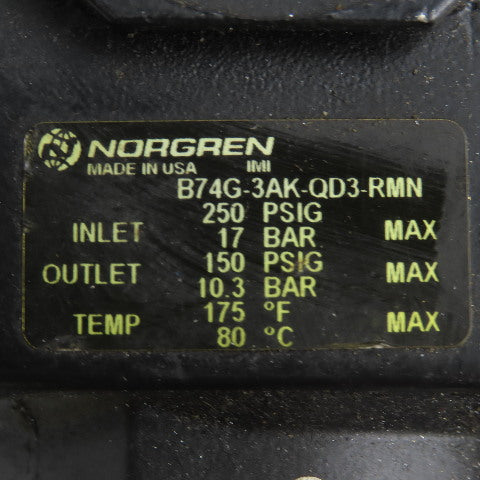 Norgren B74G-3AK-QD3-RMN 3/8" NPT Compressed Air Filter Regulator 250 PSI