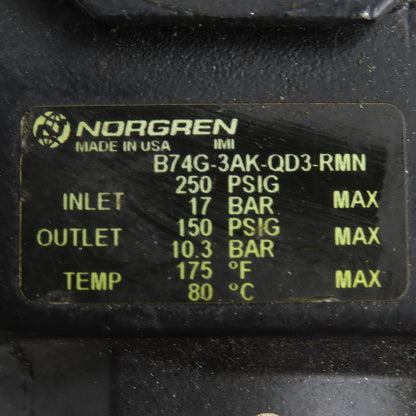 Norgren B74G-3AK-QD3-RMN 3/8" NPT Compressed Air Filter Regulator 250 PSI